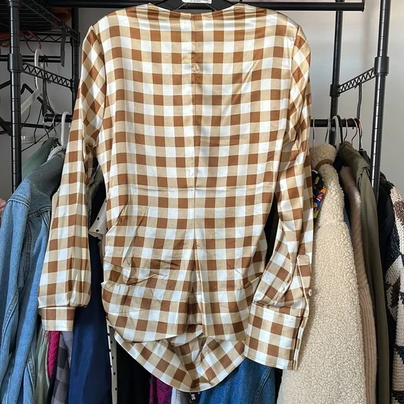 GANNI Silk Check Draped Blouse 10 - Picture 9 of 10